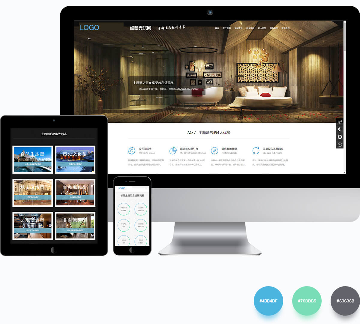 酒店设计室内装修响应式网站界面介绍